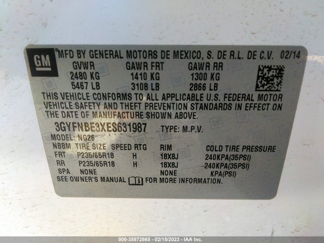 3GYFNBE3XES631987 Cadillac Srx Luxury Collection