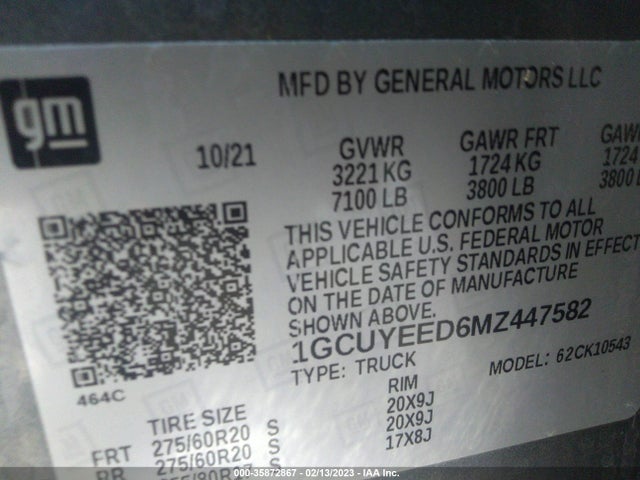 2021 CHEVROLET SILVERADO 1500 RST VIN: 1GCUYEED6MZ447582