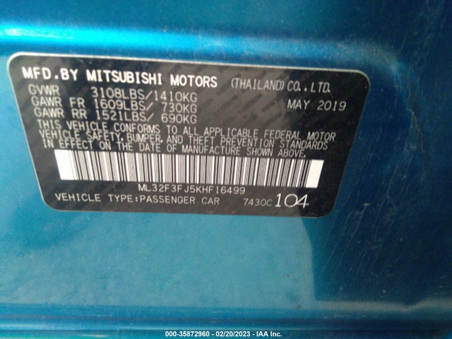 ML32F3FJ5KHF16499 Mitsubishi Mirage G4 Es/rf