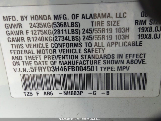 2015 Acura MDX, VIN: 5FRYD3H46FB004501