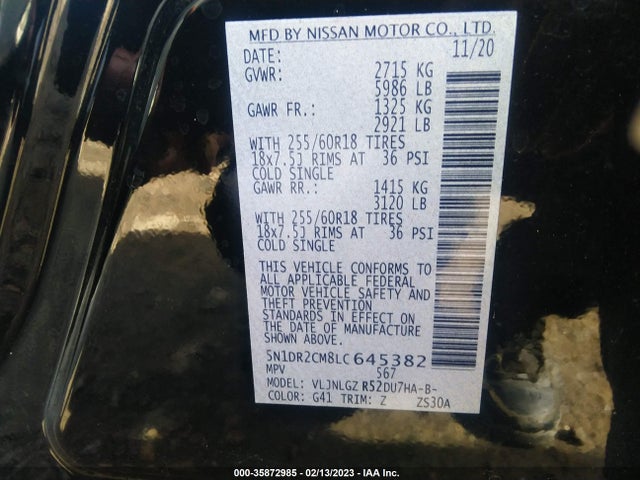 2020 Nissan Pathfinder, VIN: 5N1DR2CM8LC645382