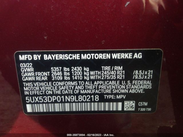 5UX53DP01N9L80218 BMW X3 Xdrive30i
