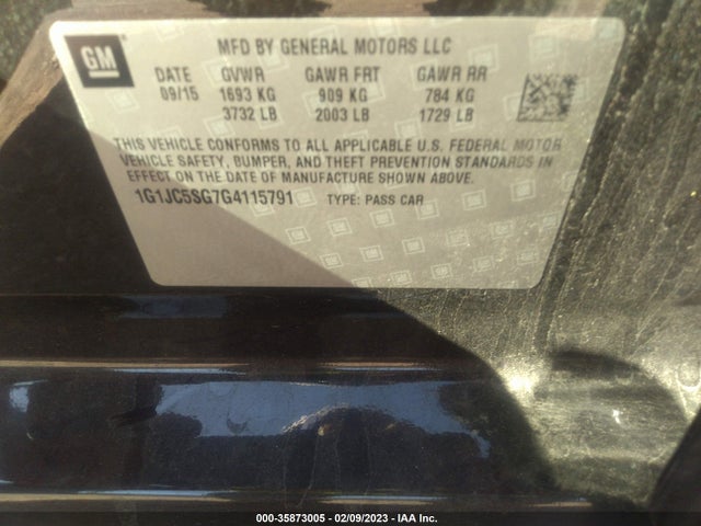 Chevrolet SONIC LT 2016 1G1JC5SG7G4115791 Image 9