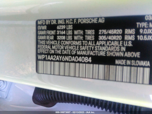 2022 Porsche Cayenne, VIN: WP1AA2AY6NDA04084
