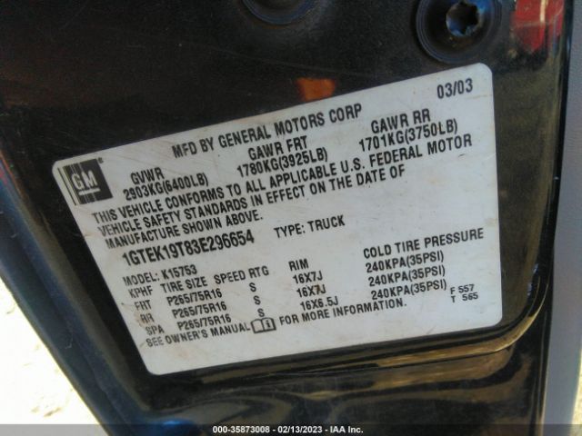 1GTEK19T83E296654 GMC Sierra 1500 Slt