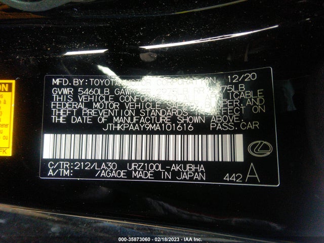 2021 Lexus LC, VIN: JTHKPAAY9MA101616
