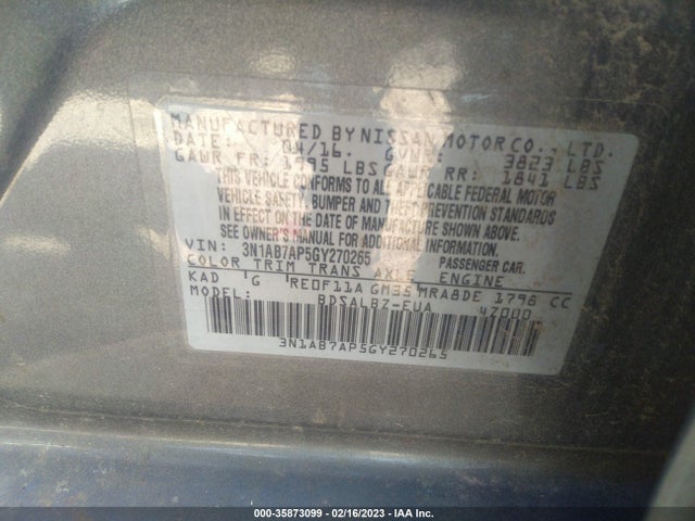 2016 Nissan Sentra, VIN: 3N1AB7AP5GY270265