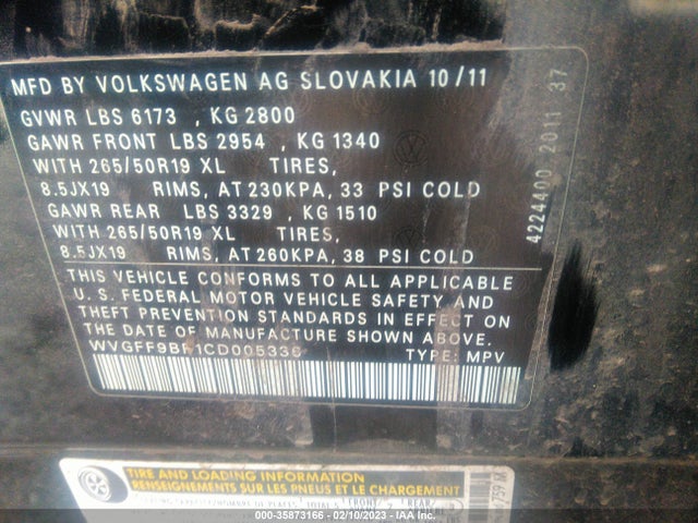 WVGFF9BP1CD005336 Volkswagen Touareg Lux
