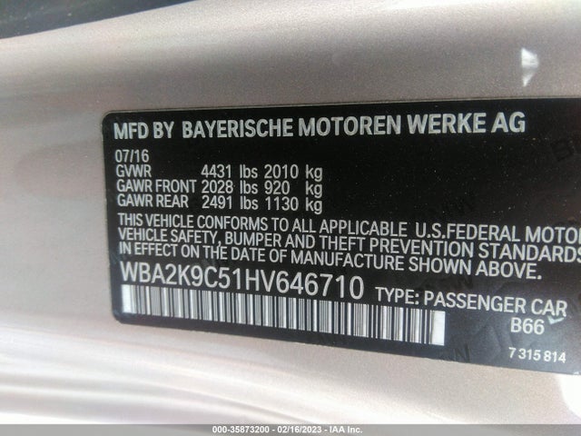2017 BMW 2 Series, VIN: WBA2K9C51HV646710
