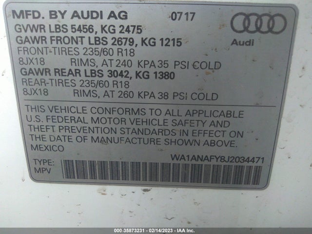 WA1ANAFY8J2034471 Audi Q5 Premium/tech Premium
