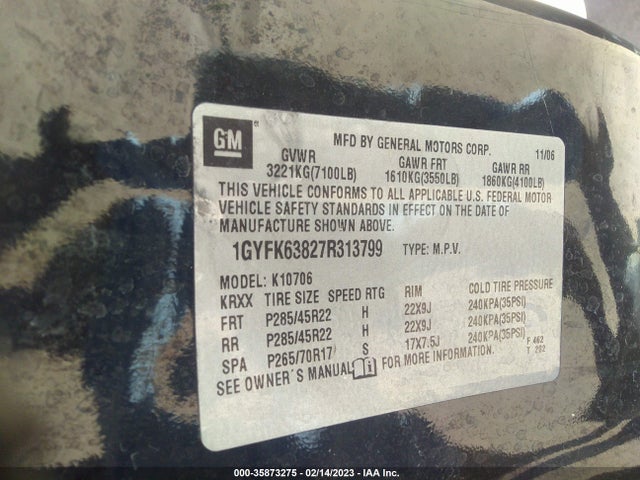 Cadillac Escalade 2007 1GYFK63827R313799 Image 10