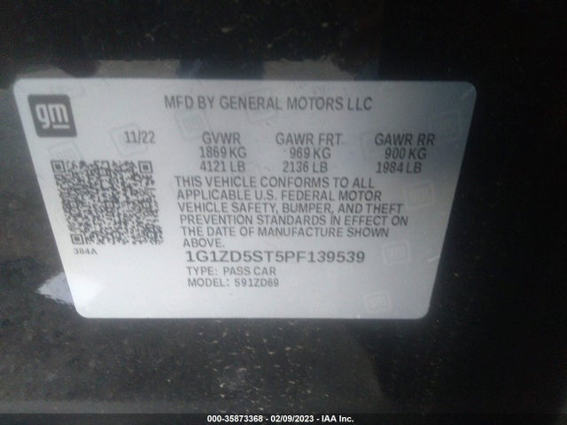 Chevrolet MALIBU LT 2023 1G1ZD5ST5PF139539 Image 9