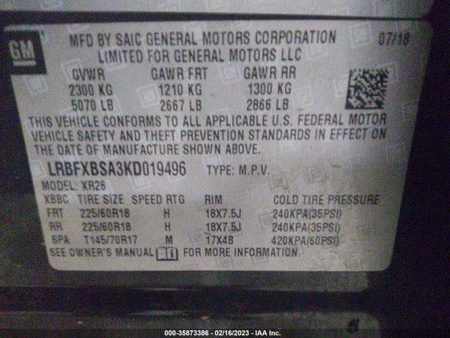 2019 Buick Envision, VIN: LRBFXBSA3KD019496