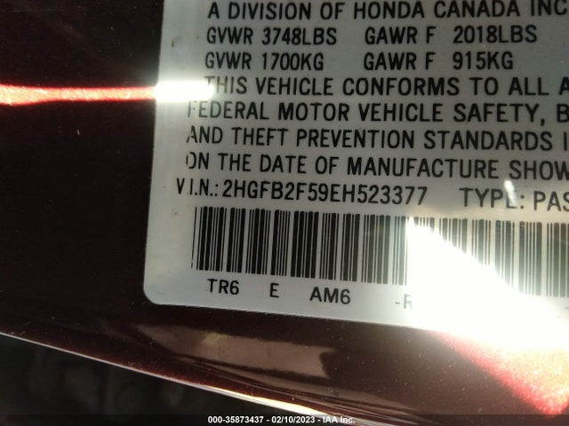 Honda Civic Sedan Lx 2014 2HGFB2F59EH523377 Image 11