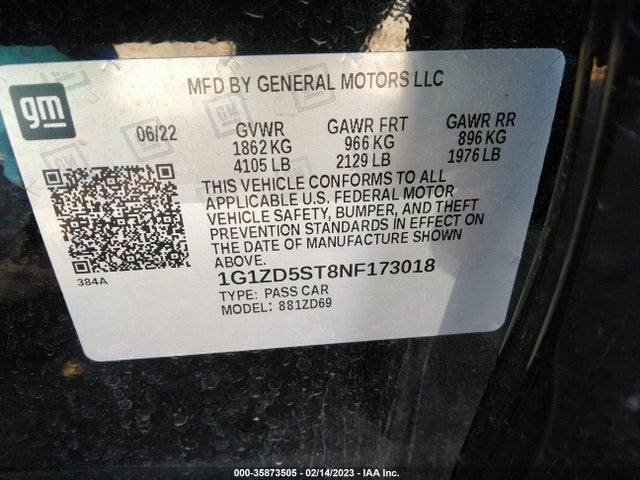 Chevrolet MALIBU LT 2022 1G1ZD5ST8NF173018 Image 9