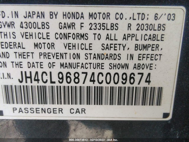 2004 ACURA TSX VIN: JH4CL96874C009674
