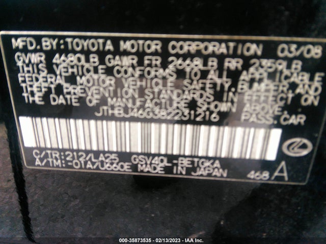 JTHBJ46G382231216 Lexus ES 350