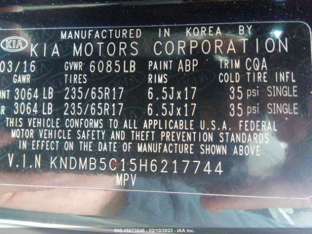 KNDMB5C15H6217744 KIA SEDONA LX