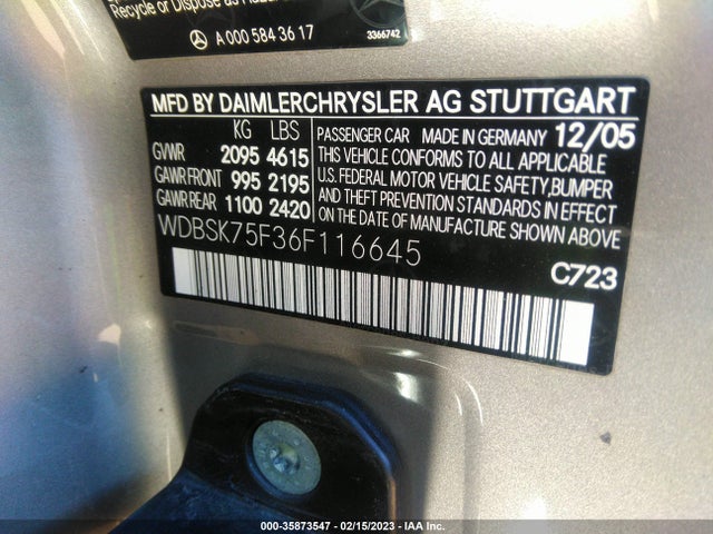 2006 MERCEDES-BENZ SL-CLASS 5.0L VIN: WDBSK75F36F116645