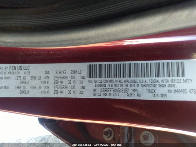 RAM 1500 Laramie 2019 1C6RRERT0KN543157 Image 9