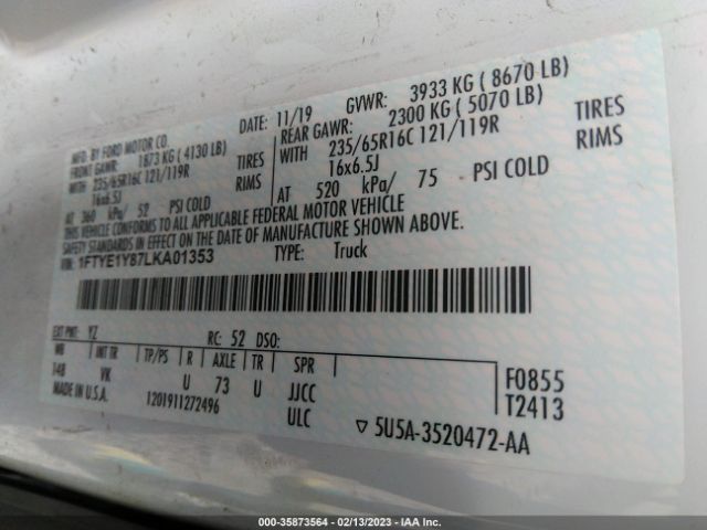 1FTYE1Y87LKA01353 Ford TRANSIT CARGO VAN