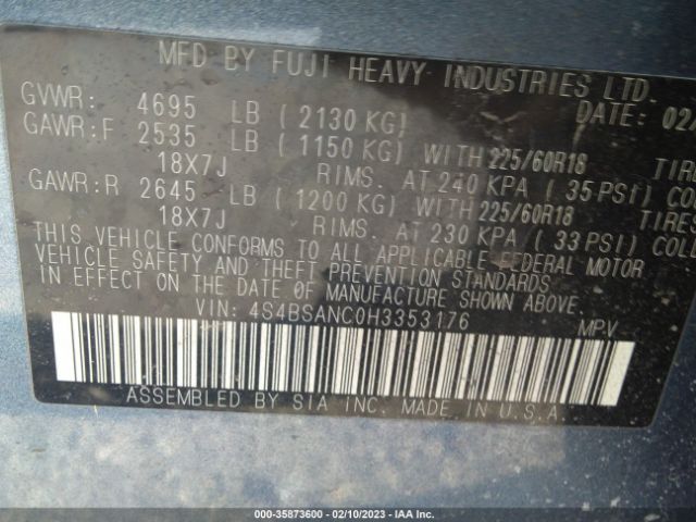 4S4BSANC0H3353176 Subaru Outback Limited