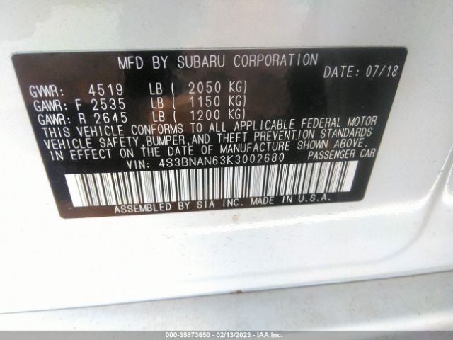 4S3BNAN63K3002680 Subaru Legacy Limited