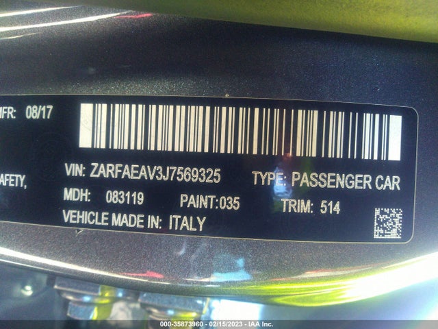 ZARFAEAV3J7569325 Alfa Romeo GIULIA QUADRIFOGLIO