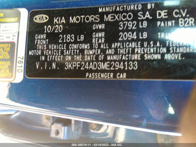 3KPF24AD3ME294133 KIA Forte Lxs