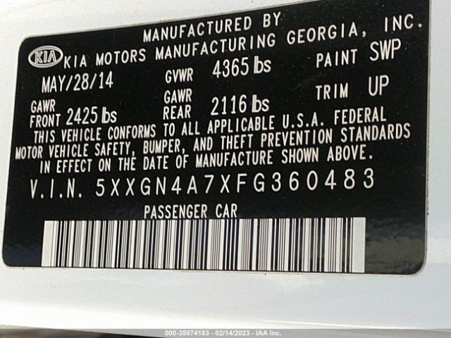 5XXGN4A7XFG360483 KIA OPTIMA EX