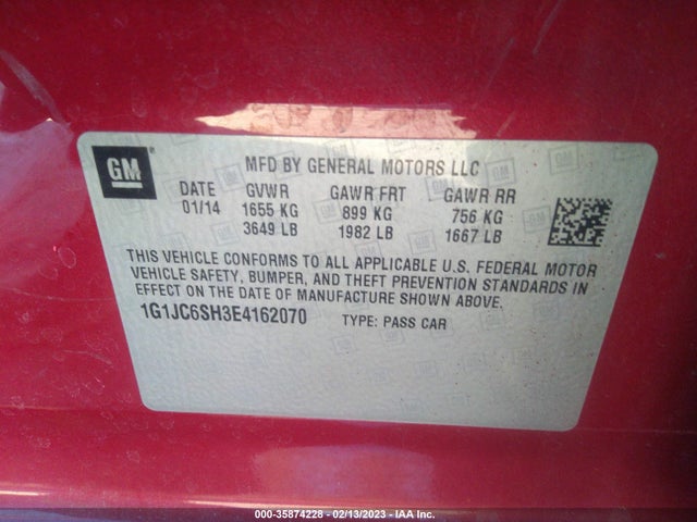 Chevrolet SONIC LT 2014 1G1JC6SH3E4162070 Image 10