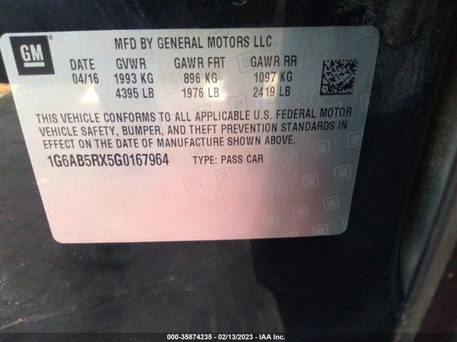 2016 Cadillac ATS, VIN: 1G6AB5RX5G0167964