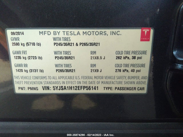 5YJSA1H12EFP56141 Tesla Model S 60 Kwh Battery/p85