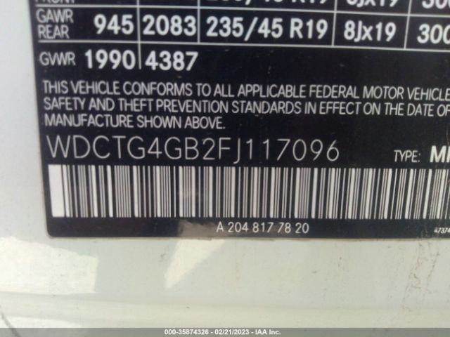 WDCTG4GB2FJ117096 Mercedes-Benz Gla-class Gla 250