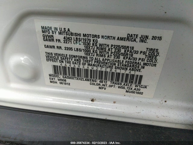 4A4AR4AW2FE041741 Mitsubishi Outlander Sport 2.4 Gt