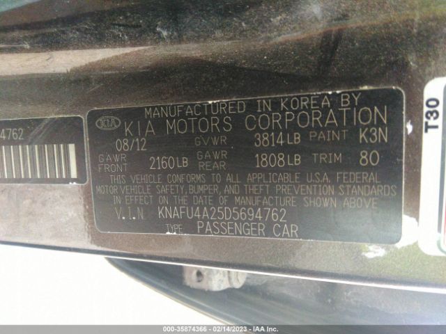 KNAFU4A25D5694762 KIA FORTE EX