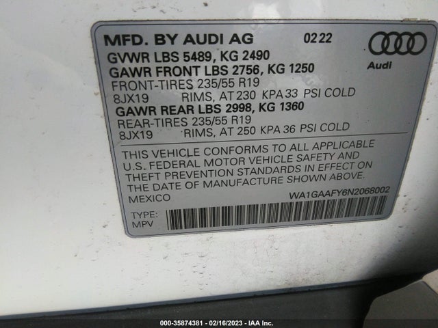 WA1GAAFY6N2068002 Audi Q5 S Line Premium