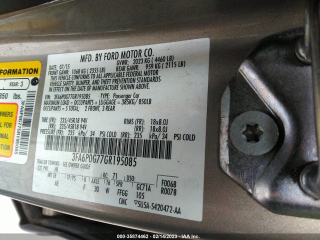 3FA6P0G77GR195085 Ford FUSION S