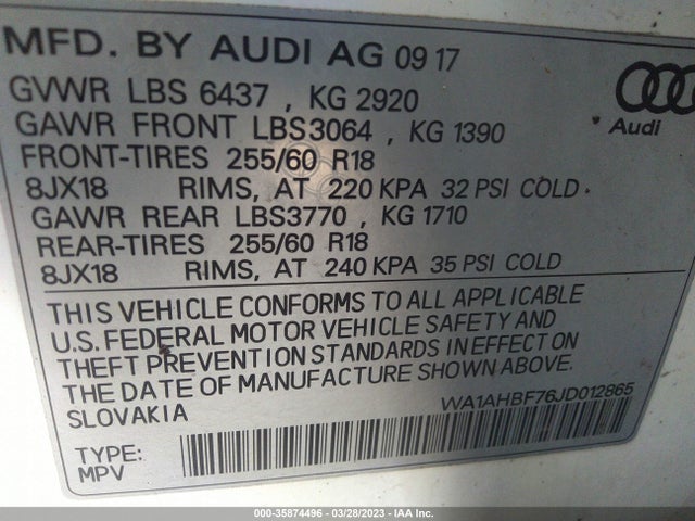 WA1AHBF76JD012865 Audi Q7 PREMIUM