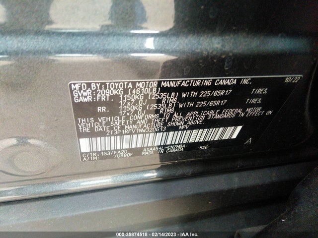2022 TOYOTA RAV4 XLE VIN: 2T3P1RFV1NW320613