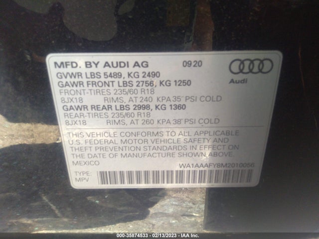 WA1AAAFY8M2010056 Audi Q5 PREMIUM