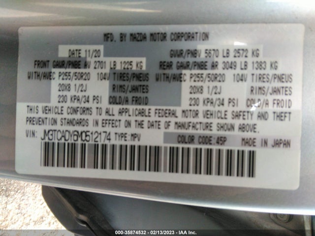 2021 Mazda CX-9, VIN: JM3TCADY6M0512174