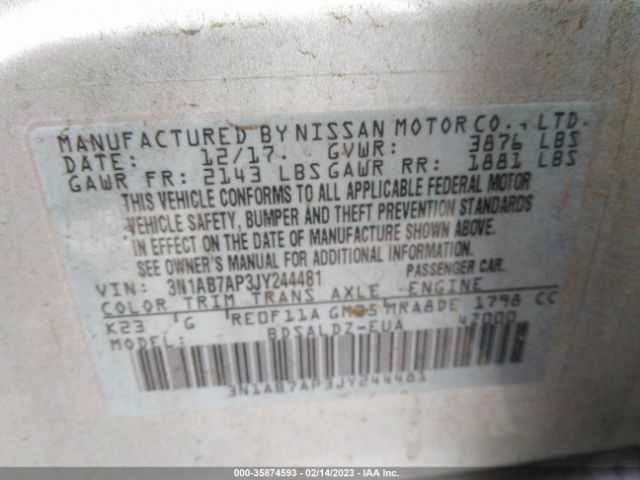 3N1AB7AP3JY244481 Nissan SENTRA SV