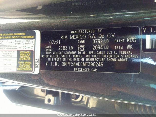 3KPF54AD1ME396246 KIA FORTE EX