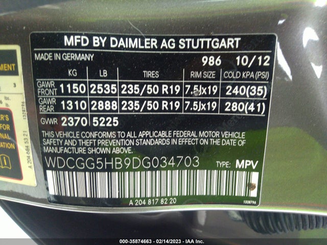2013 MERCEDES-BENZ GLK-CLASS GLK 350 VIN: WDCGG5HB9DG034703