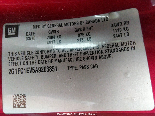 Chevrolet Camaro 2lt 2010 2G1FC1EV5A9203851 Image 9