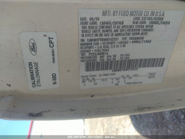 Lincoln Continental 1998 1LNFM97VXWY742531 Image 10
