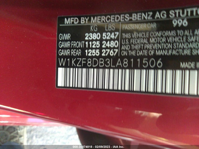 2020 Mercedes-Benz E-Class, VIN: W1KZF8DB3LA811506