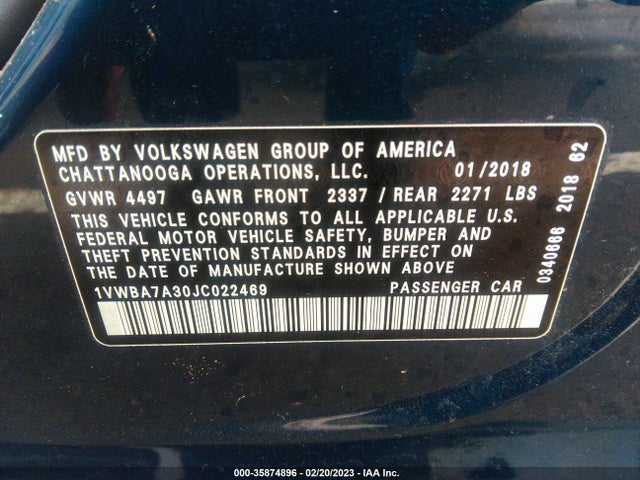 1VWBA7A30JC022469 Volkswagen Passat 2.0t Se