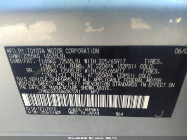 2008 TOYOTA RAV4 VIN: JTMBD33V386087391